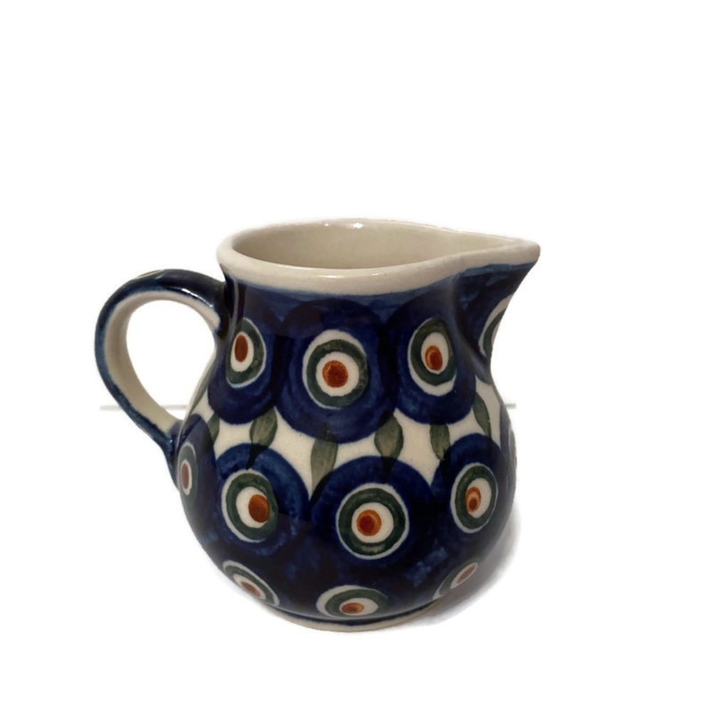 POLISH POTTERY CREAMER MINI PITCHER BLUE WHITE HANDMADE HOME BOLESLAWIEC